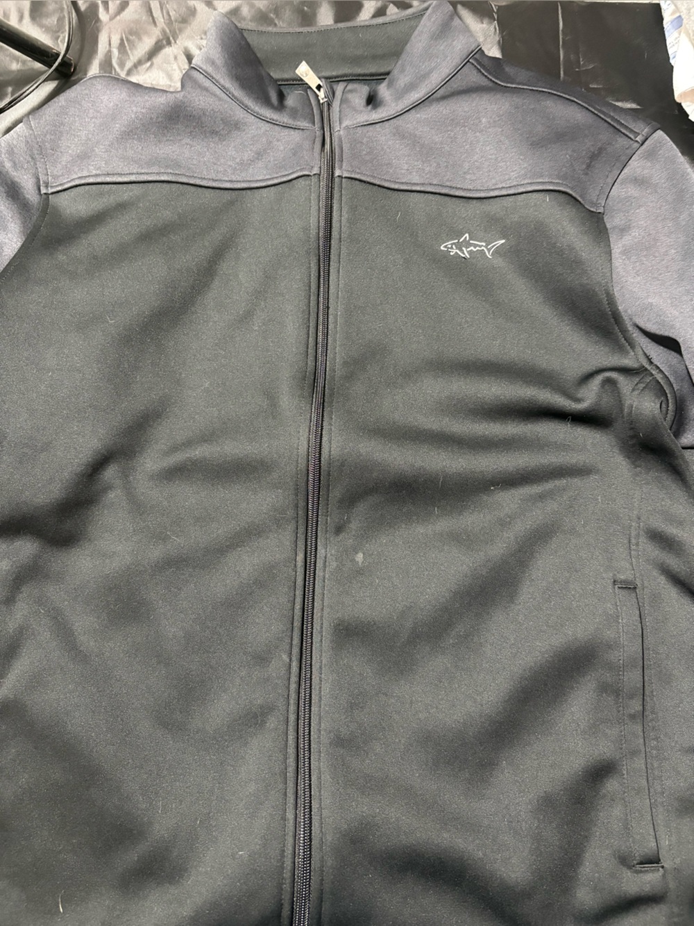 Greg Norman Collection Black Performance Full-Zip Jacket with Dark Gray Hem